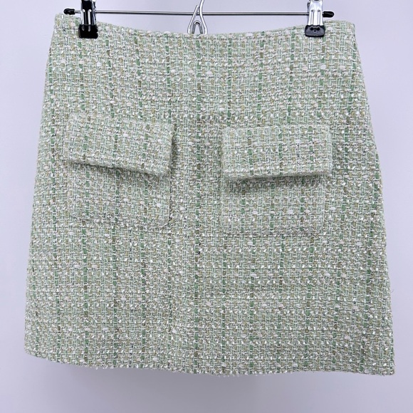 NWT maje Jinova Mini Skirt Green Metallic Tweed Size 40 - Picture 3 of 14